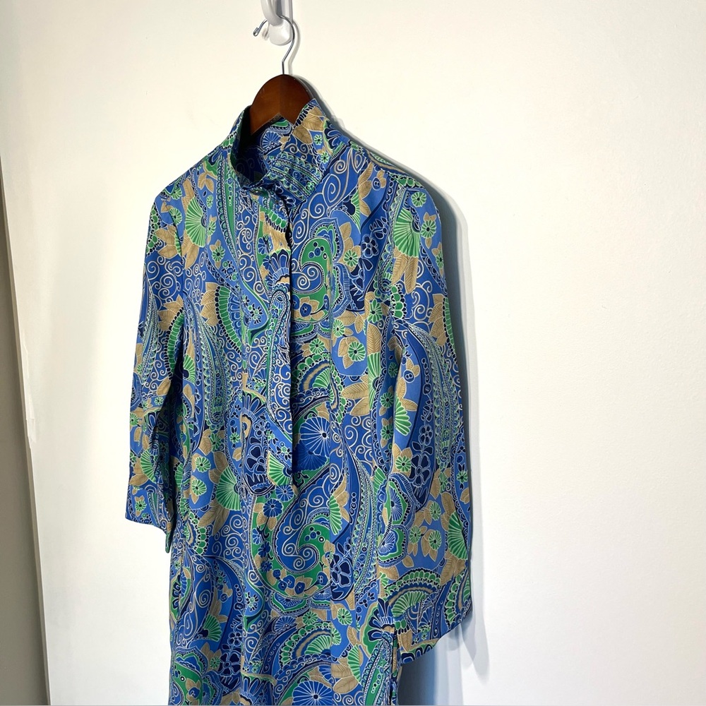 J McLaughlin paisley shirt dress long sleeve cotton preppy business casual Small - Picture 3 of 8